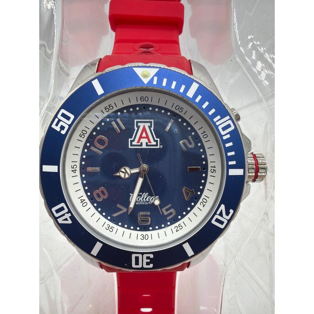 University Of Arizona Collegiate Stainless Steel Watch With Red Silicone Strap &